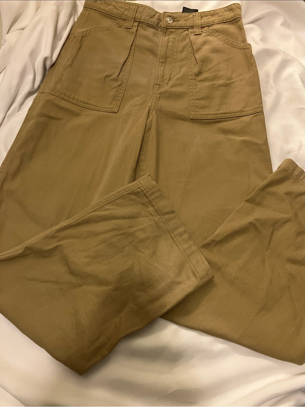 Divided Wide Leg Utility Jumpsuit Pants in Tan